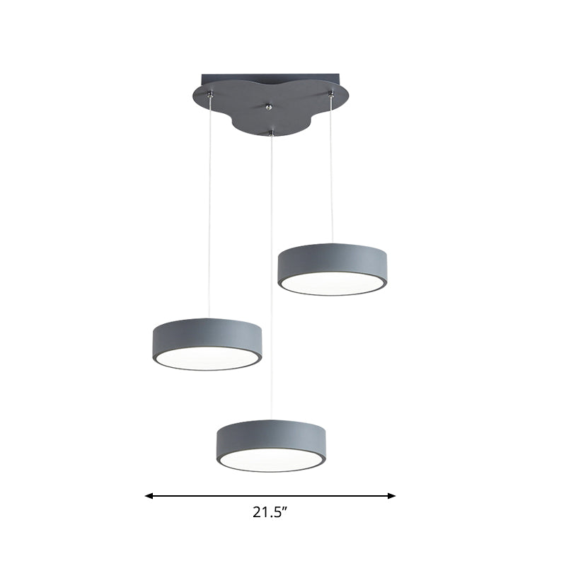 Gray Drum Multi Light Pendant Simplicity LED Metal Pendant Lighting with Round/Linear Canopy Clearhalo 'Ceiling Lights' 'Modern Pendants' 'Modern' 'Pendant Lights' 'Pendants' Lighting' 769423