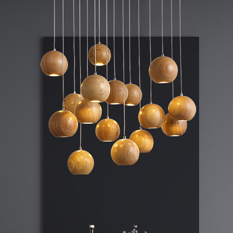 Ball LED Cluster Pendant Light Modern Wooden 1/7/10/16-Head Living Room Ceiling Light Fixture Kit Clearhalo 'Ceiling Lights' 'Pendant Lights' 'Pendants' Lighting' 769426