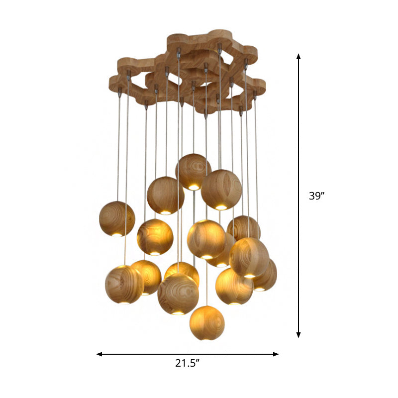 Ball LED Cluster Pendant Light Modern Wooden 1/7/10/16-Head Living Room Ceiling Light Fixture Kit Clearhalo 'Ceiling Lights' 'Pendant Lights' 'Pendants' Lighting' 769428