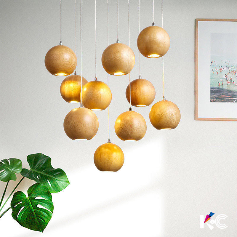 Ball LED Cluster Pendant Light Modern Wooden 1/7/10/16-Head Living Room Ceiling Light Fixture Kit Clearhalo 'Ceiling Lights' 'Pendant Lights' 'Pendants' Lighting' 769431