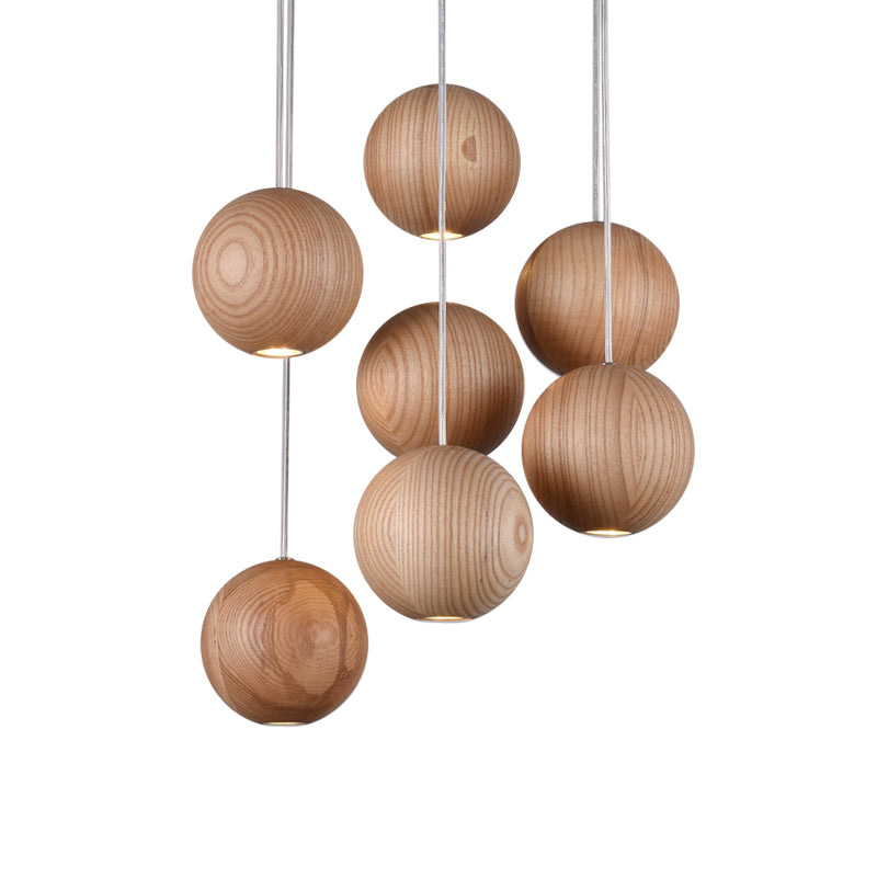 Ball LED Cluster Pendant Light Modern Wooden 1/7/10/16-Head Living Room Ceiling Light Fixture Kit Clearhalo 'Ceiling Lights' 'Pendant Lights' 'Pendants' Lighting' 769437