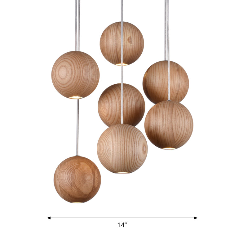 Ball LED Cluster Pendant Light Modern Wooden 1/7/10/16-Head Living Room Ceiling Light Fixture Kit Clearhalo 'Ceiling Lights' 'Pendant Lights' 'Pendants' Lighting' 769438