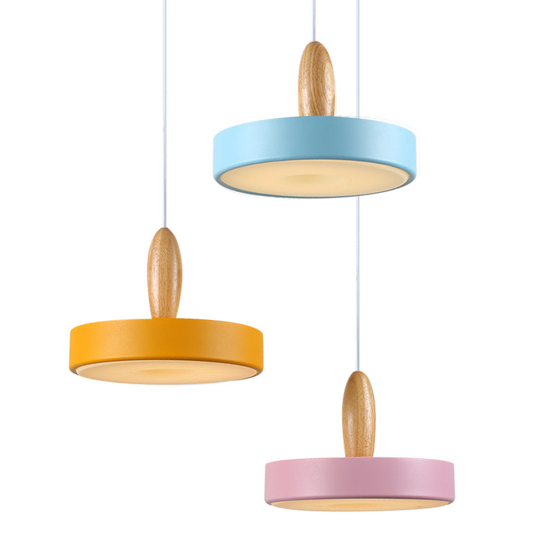 Circle Metal Hanging Pendant Light Contemporary 3 Lights Blue and Pink and Yellow Ceiling Light Clearhalo 'Ceiling Lights' 'Modern Pendants' 'Modern' 'Pendant Lights' 'Pendants' Lighting' 769467