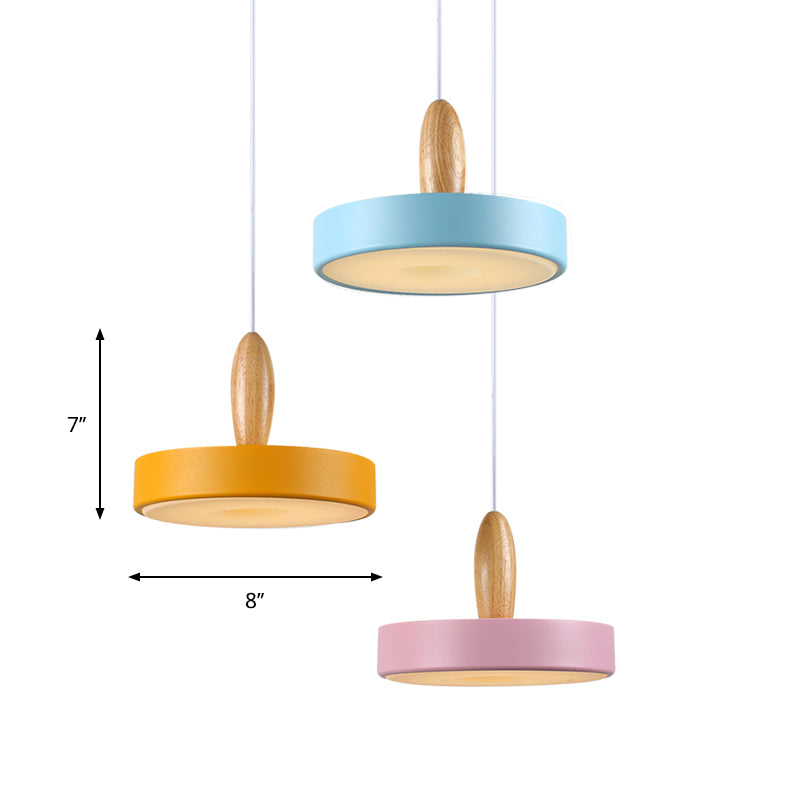 Circle Metal Hanging Pendant Light Contemporary 3 Lights Blue and Pink and Yellow Ceiling Light Clearhalo 'Ceiling Lights' 'Modern Pendants' 'Modern' 'Pendant Lights' 'Pendants' Lighting' 769468