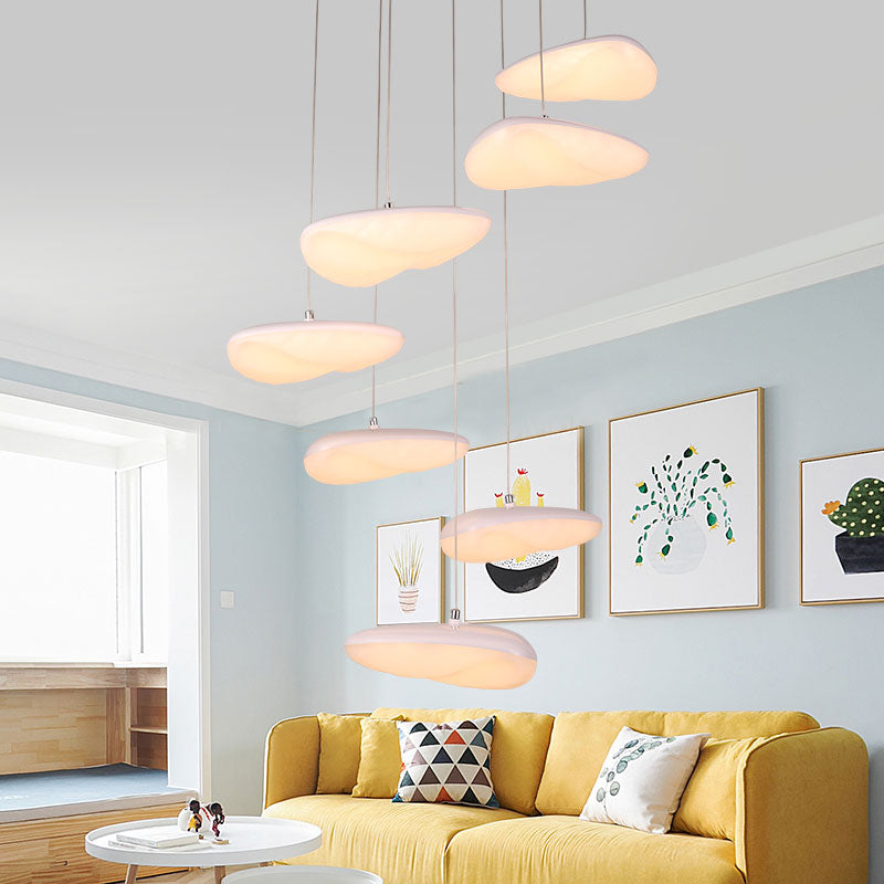 White Geometric Down Lighting Simplicity 3/7 Heads LED Metal Hanging Light Kit with Round/Linear Canopy 7 White Round Clearhalo 'Ceiling Lights' 'Modern Pendants' 'Modern' 'Pendant Lights' 'Pendants' Lighting' 769489