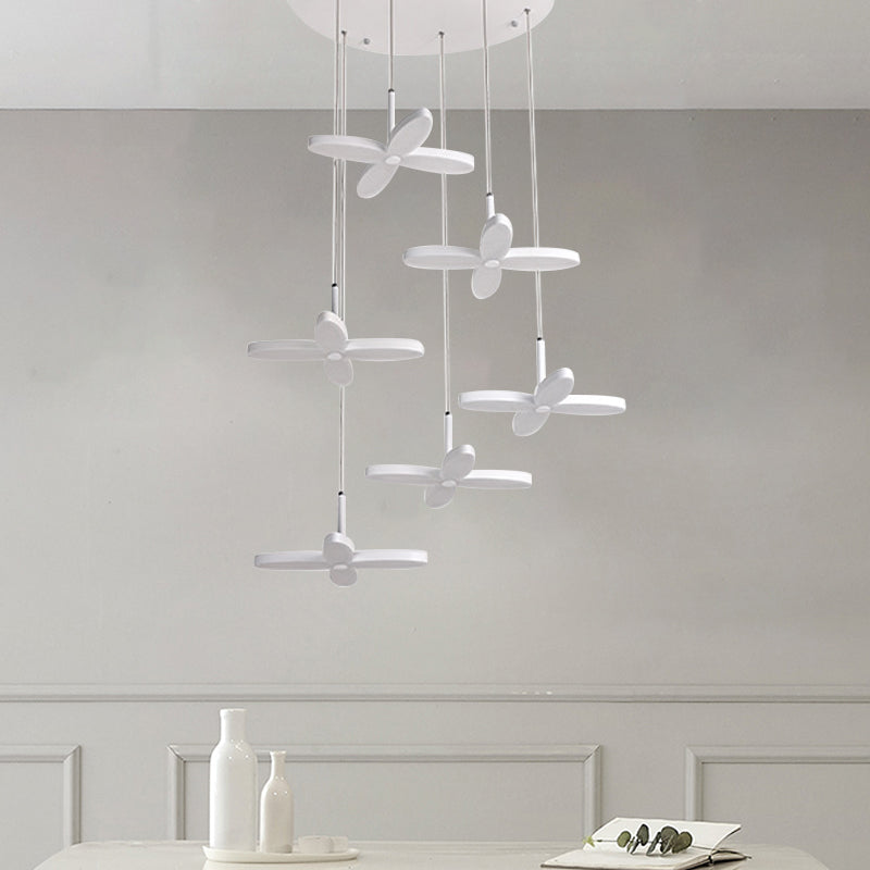 Flower Suspension Lighting Nordic Metal 1/3/5/6 Heads LED White Ceiling Pendant Light in Warm/White Light 6 White Clearhalo 'Ceiling Lights' 'Modern Pendants' 'Modern' 'Pendant Lights' 'Pendants' Lighting' 769524