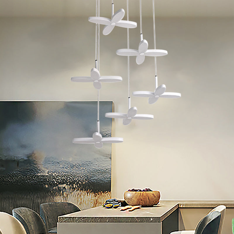 Flower Suspension Lighting Nordic Metal 1/3/5/6 Heads LED White Ceiling Pendant Light in Warm/White Light Clearhalo 'Ceiling Lights' 'Modern Pendants' 'Modern' 'Pendant Lights' 'Pendants' Lighting' 769525