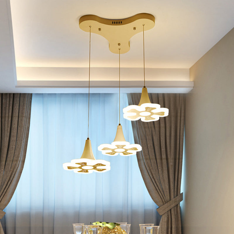 Modern Flower Cluster Pendant Acrylic LED 3/5 Lights Dining Room Ceiling Lighting in Warm/White Light 3 White Clearhalo 'Ceiling Lights' 'Modern Pendants' 'Modern' 'Pendant Lights' 'Pendants' Lighting' 769529