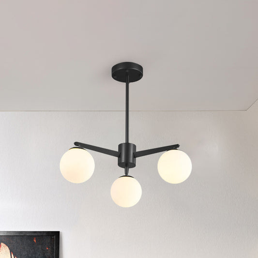 Ball Chandelier Simple Style Opal Glass 3 Lights White/Black Hanging Lamp for Living Room Black Clearhalo 'Ceiling Lights' 'Chandeliers' 'Modern Chandeliers' 'Modern' Lighting' 769539