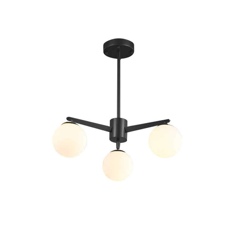 Ball Chandelier Simple Style Opal Glass 3 Lights White/Black Hanging Lamp for Living Room Clearhalo 'Ceiling Lights' 'Chandeliers' 'Modern Chandeliers' 'Modern' Lighting' 769542