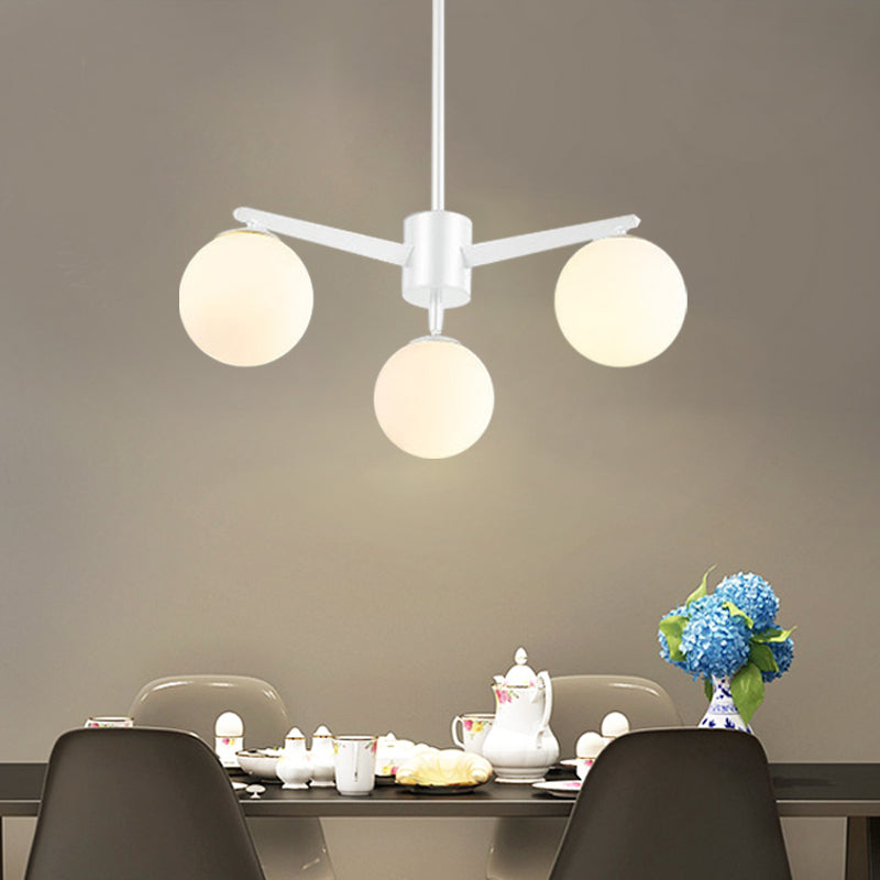 Ball Chandelier Simple Style Opal Glass 3 Lights White/Black Hanging Lamp for Living Room Clearhalo 'Ceiling Lights' 'Chandeliers' 'Modern Chandeliers' 'Modern' Lighting' 769546