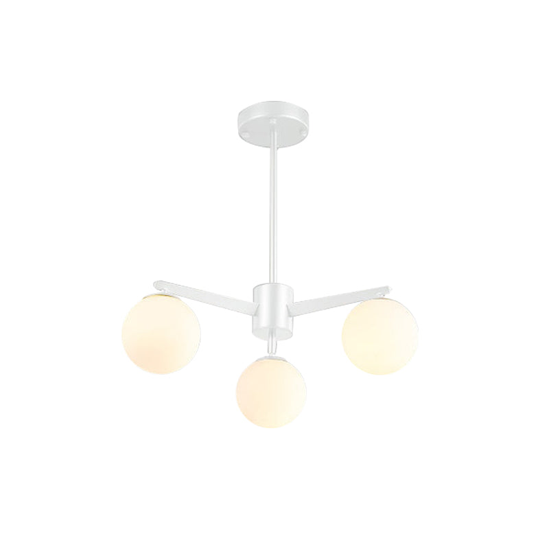 Ball Chandelier Simple Style Opal Glass 3 Lights White/Black Hanging Lamp for Living Room Clearhalo 'Ceiling Lights' 'Chandeliers' 'Modern Chandeliers' 'Modern' Lighting' 769547