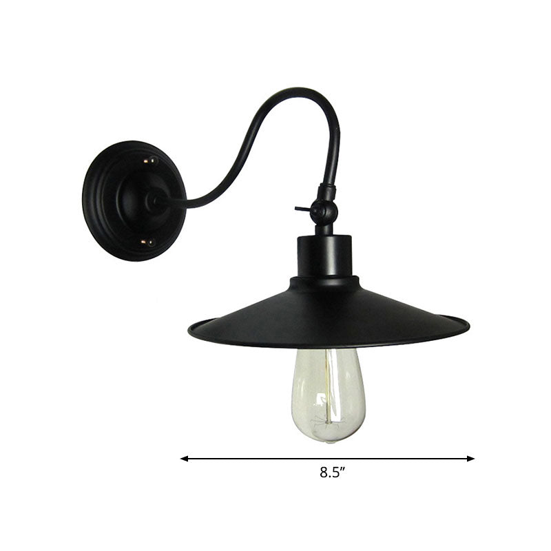 Black Flared Wall Mount Light with Metal Shade and Gooseneck Industrial 1 Light Wall Sconce Clearhalo 'Art deco wall lights' 'Cast Iron' 'Glass' 'Industrial wall lights' 'Industrial' 'Middle century wall lights' 'Modern' 'Rustic wall lights' 'Tiffany' 'Traditional wall lights' 'Wall Lamps & Sconces' 'Wall Lights' Lighting' 769557