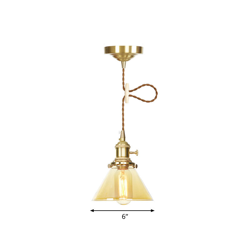 1 Light Cone Hanging Ceiling Light Amber Glass Industrial Pendant Lamp with Adjustable Cord Clearhalo 'Ceiling Lights' 'Glass shade' 'Glass' 'Industrial Pendants' 'Industrial' 'Middle Century Pendants' 'Pendant Lights' 'Pendants' 'Tiffany' Lighting' 769641