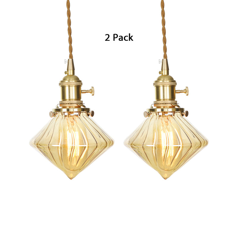 Vintage Gem Hanging Light Amber Ribbed Glass Adjustable Single Light Ceiling Hanging Light Amber 2 Clearhalo 'Ceiling Lights' 'Glass shade' 'Glass' 'Industrial Pendants' 'Industrial' 'Middle Century Pendants' 'Pendant Lights' 'Pendants' 'Tiffany' Lighting' 769654