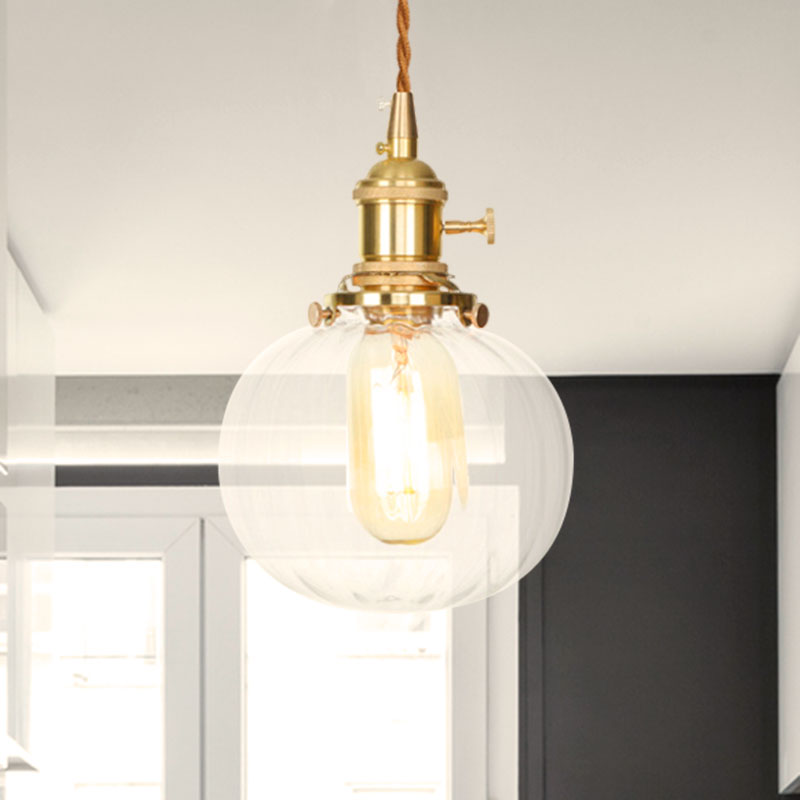 Vintage-Style Globe Pendant Lighting Clear Glass 1 Light Hanging Lighting Fixture for Foyer Clear 1 Clearhalo 'Ceiling Lights' 'Glass shade' 'Glass' 'Industrial Pendants' 'Industrial' 'Middle Century Pendants' 'Pendant Lights' 'Pendants' 'Tiffany' Lighting' 769655