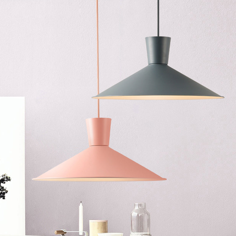 Pink/Blue/Grey Cone Down Lighting Pendant Nordic 1 Light Metal Hanging Pendant Light Clearhalo 'Ceiling Lights' 'Modern Pendants' 'Modern' 'Pendant Lights' 'Pendants' Lighting' 769764