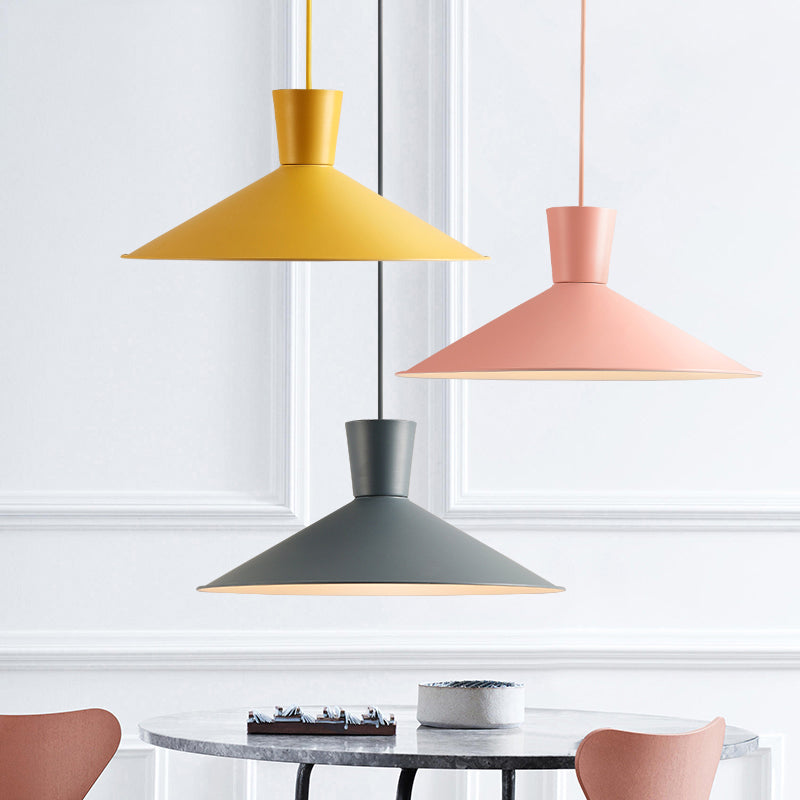 Pink/Blue/Grey Cone Down Lighting Pendant Nordic 1 Light Metal Hanging Pendant Light Clearhalo 'Ceiling Lights' 'Modern Pendants' 'Modern' 'Pendant Lights' 'Pendants' Lighting' 769765