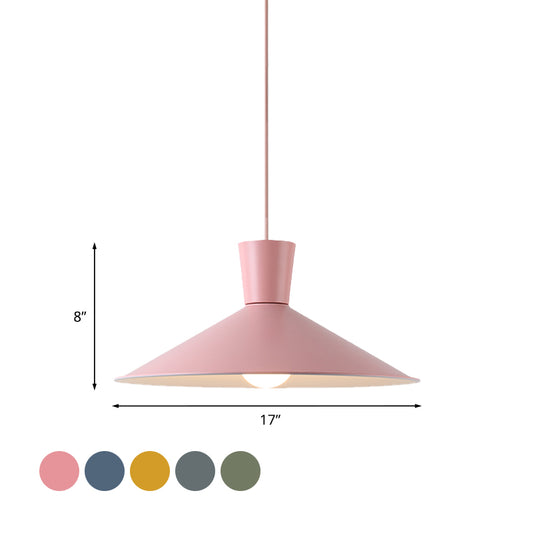 Pink/Blue/Grey Cone Down Lighting Pendant Nordic 1 Light Metal Hanging Pendant Light Clearhalo 'Ceiling Lights' 'Modern Pendants' 'Modern' 'Pendant Lights' 'Pendants' Lighting' 769768