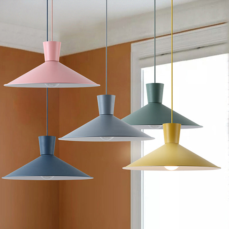 Pink/Blue/Grey Cone Down Lighting Pendant Nordic 1 Light Metal Hanging Pendant Light Clearhalo 'Ceiling Lights' 'Modern Pendants' 'Modern' 'Pendant Lights' 'Pendants' Lighting' 769775