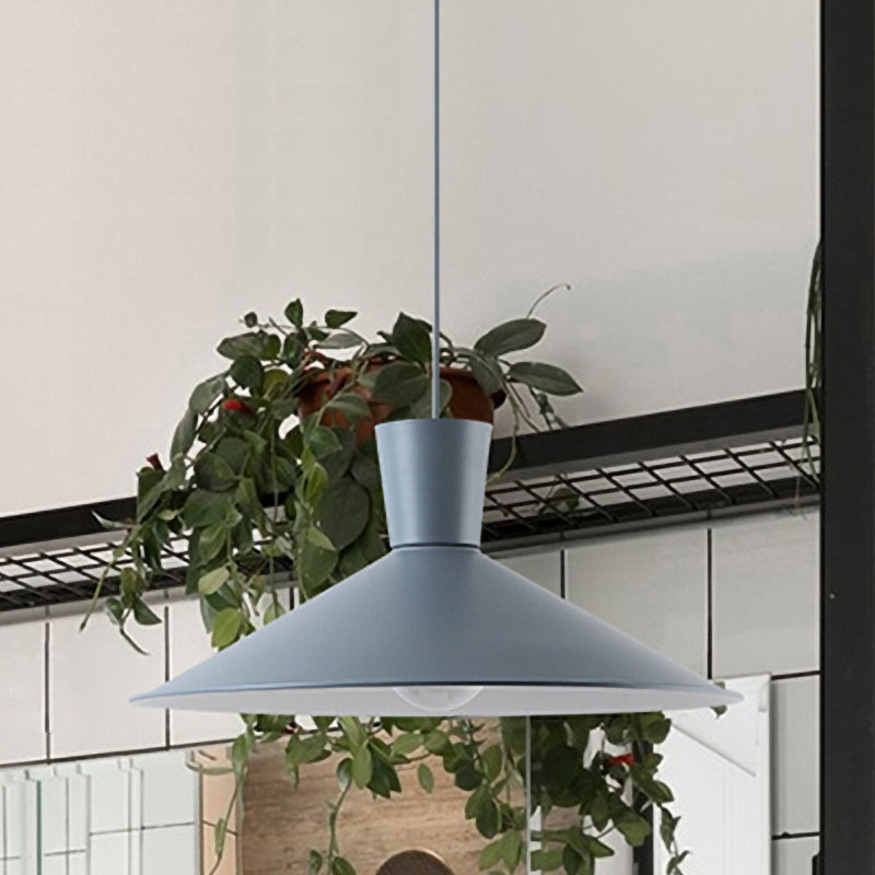 Pink/Blue/Grey Cone Down Lighting Pendant Nordic 1 Light Metal Hanging Pendant Light Clearhalo 'Ceiling Lights' 'Modern Pendants' 'Modern' 'Pendant Lights' 'Pendants' Lighting' 769777