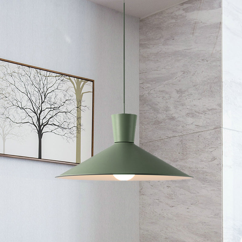 Pink/Blue/Grey Cone Down Lighting Pendant Nordic 1 Light Metal Hanging Pendant Light Green Clearhalo 'Ceiling Lights' 'Modern Pendants' 'Modern' 'Pendant Lights' 'Pendants' Lighting' 769781