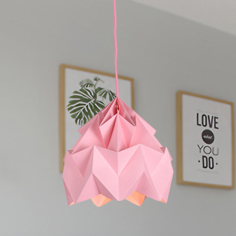 Origami Ceiling Pendant Light Macaron Paper 9.5"/15" Dia 1 Light Pink/White/Green Hanging Lamp Kit Pink Clearhalo 'Ceiling Lights' 'Modern Pendants' 'Modern' 'Pendant Lights' 'Pendants' Lighting' 769785