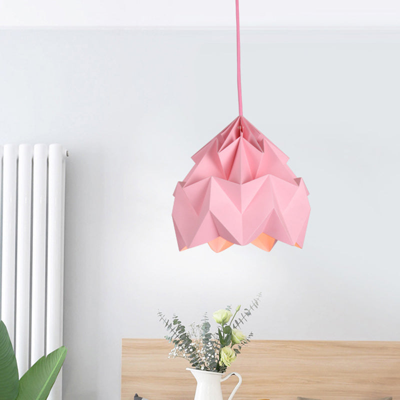 Origami Ceiling Pendant Light Macaron Paper 9.5"/15" Dia 1 Light Pink/White/Green Hanging Lamp Kit Clearhalo 'Ceiling Lights' 'Modern Pendants' 'Modern' 'Pendant Lights' 'Pendants' Lighting' 769786