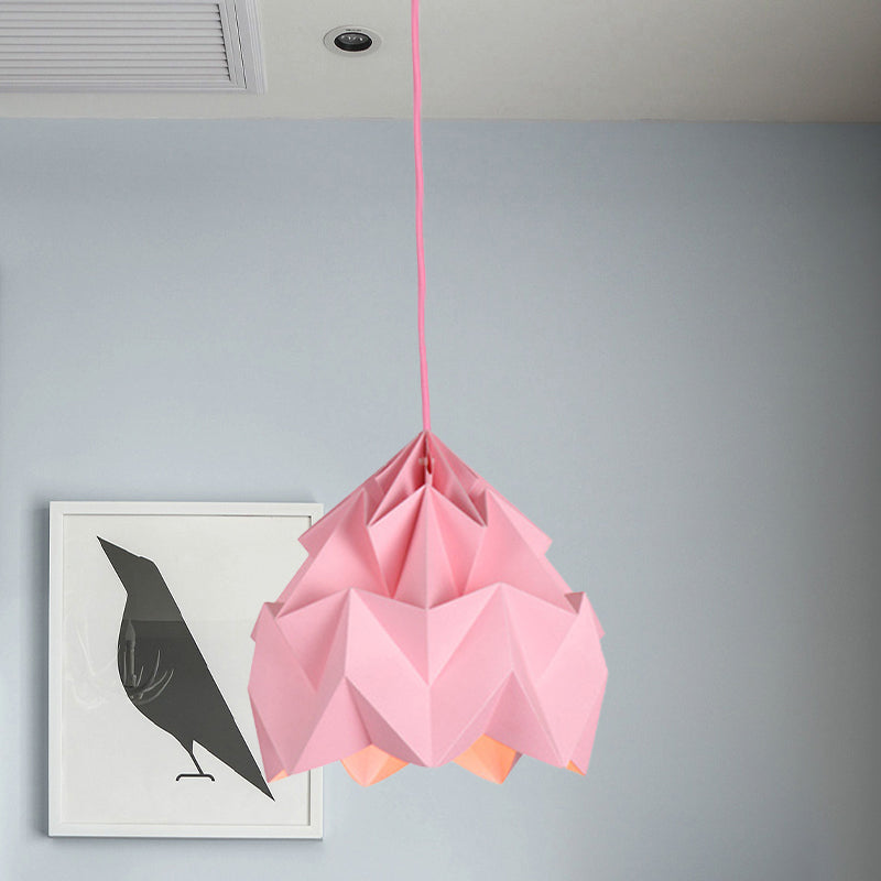 Origami Ceiling Pendant Light Macaron Paper 9.5"/15" Dia 1 Light Pink/White/Green Hanging Lamp Kit Clearhalo 'Ceiling Lights' 'Modern Pendants' 'Modern' 'Pendant Lights' 'Pendants' Lighting' 769787