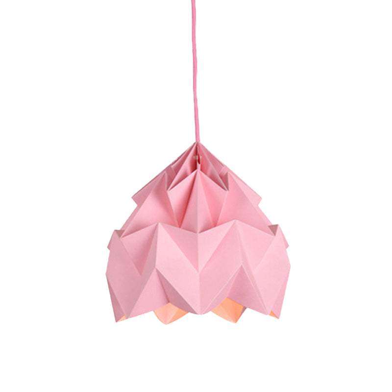 Origami Ceiling Pendant Light Macaron Paper 9.5"/15" Dia 1 Light Pink/White/Green Hanging Lamp Kit Clearhalo 'Ceiling Lights' 'Modern Pendants' 'Modern' 'Pendant Lights' 'Pendants' Lighting' 769788