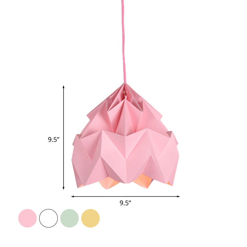 Origami Ceiling Pendant Light Macaron Paper 9.5"/15" Dia 1 Light Pink/White/Green Hanging Lamp Kit Clearhalo 'Ceiling Lights' 'Modern Pendants' 'Modern' 'Pendant Lights' 'Pendants' Lighting' 769789