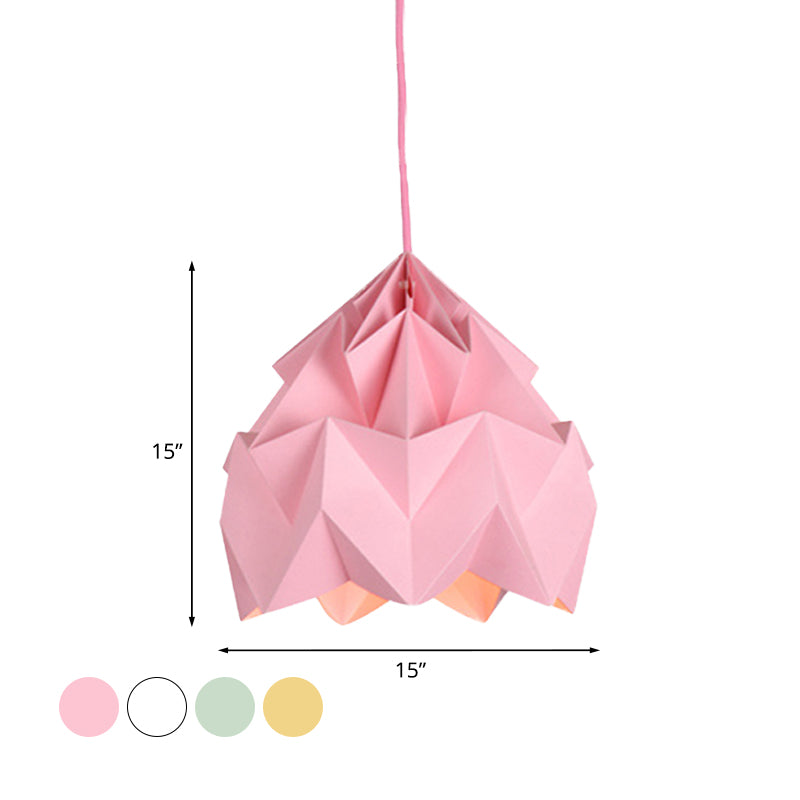 Origami Ceiling Pendant Light Macaron Paper 9.5"/15" Dia 1 Light Pink/White/Green Hanging Lamp Kit Clearhalo 'Ceiling Lights' 'Modern Pendants' 'Modern' 'Pendant Lights' 'Pendants' Lighting' 769790