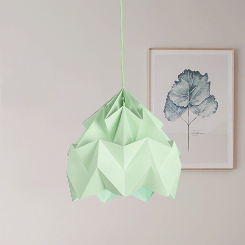 Origami Ceiling Pendant Light Macaron Paper 9.5"/15" Dia 1 Light Pink/White/Green Hanging Lamp Kit Green Clearhalo 'Ceiling Lights' 'Modern Pendants' 'Modern' 'Pendant Lights' 'Pendants' Lighting' 769795