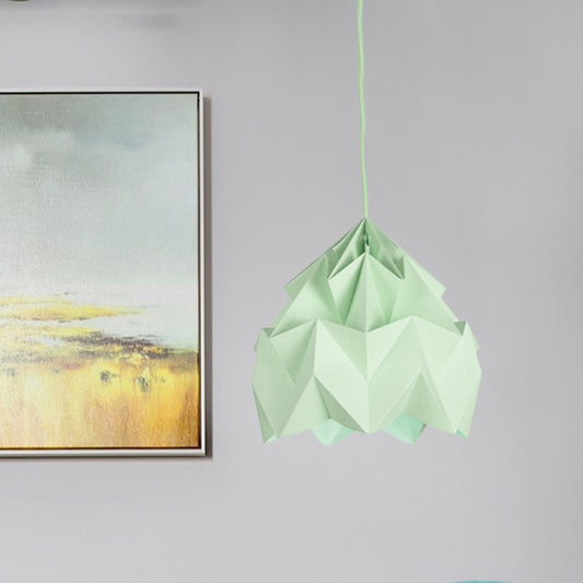 Origami Ceiling Pendant Light Macaron Paper 9.5"/15" Dia 1 Light Pink/White/Green Hanging Lamp Kit Clearhalo 'Ceiling Lights' 'Modern Pendants' 'Modern' 'Pendant Lights' 'Pendants' Lighting' 769796