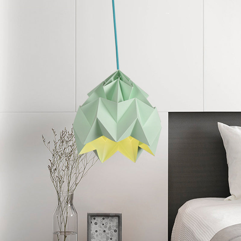 Origami Ceiling Pendant Light Macaron Paper 9.5"/15" Dia 1 Light Pink/White/Green Hanging Lamp Kit Clearhalo 'Ceiling Lights' 'Modern Pendants' 'Modern' 'Pendant Lights' 'Pendants' Lighting' 769797