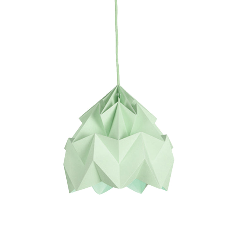 Origami Ceiling Pendant Light Macaron Paper 9.5"/15" Dia 1 Light Pink/White/Green Hanging Lamp Kit Clearhalo 'Ceiling Lights' 'Modern Pendants' 'Modern' 'Pendant Lights' 'Pendants' Lighting' 769798