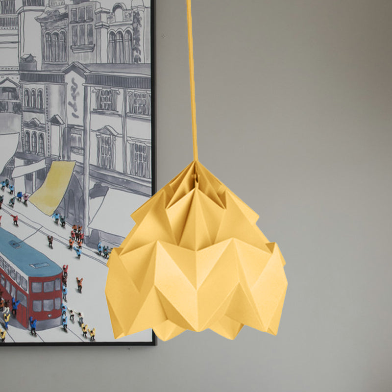 Origami Ceiling Pendant Light Macaron Paper 9.5"/15" Dia 1 Light Pink/White/Green Hanging Lamp Kit Yellow Clearhalo 'Ceiling Lights' 'Modern Pendants' 'Modern' 'Pendant Lights' 'Pendants' Lighting' 769799