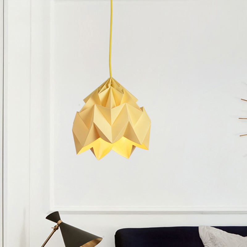 Origami Ceiling Pendant Light Macaron Paper 9.5"/15" Dia 1 Light Pink/White/Green Hanging Lamp Kit Clearhalo 'Ceiling Lights' 'Modern Pendants' 'Modern' 'Pendant Lights' 'Pendants' Lighting' 769800