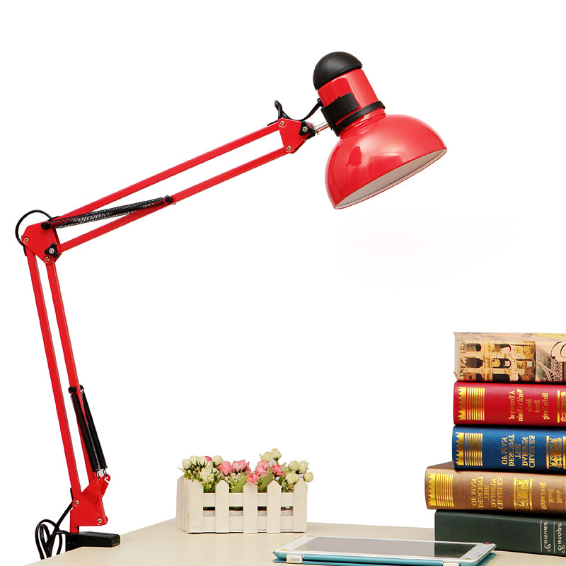 Adjustable Dome Shade Desk Lamp Simple Style Metallic 1 Light Black/Red Reading Book Light for Study Room Red Clearhalo 'Lamps' 'Table Lamps' Lighting' 769820