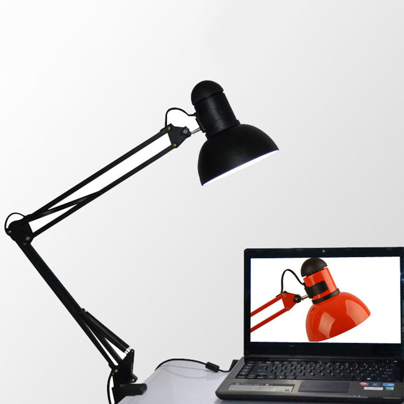 Adjustable Dome Shade Desk Lamp Simple Style Metallic 1 Light Black/Red Reading Book Light for Study Room Black Clearhalo 'Lamps' 'Table Lamps' Lighting' 769825