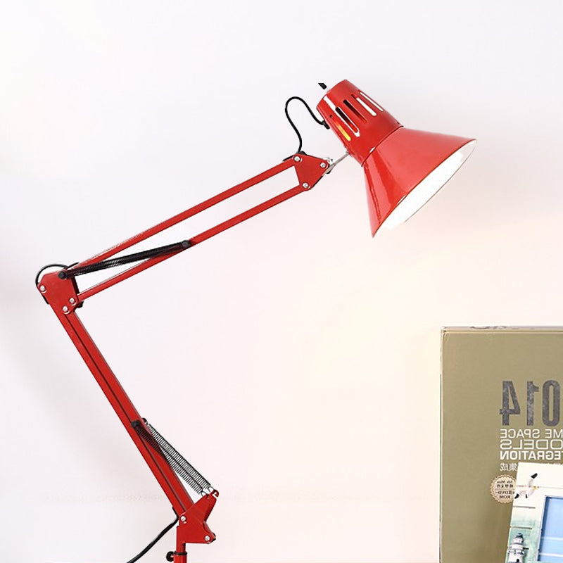 Contemporary Tapered Shade Desk Light Metal 1 Head Study Room Task Lighting with Adjustable Arm in Black/White Red Clearhalo 'Lamps' 'Table Lamps' Lighting' 769834