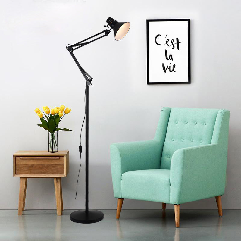 Metallic Dome Shade Task Floor Lamp Modernism Style 1 Head Adjustable Black/White Floor Light for Living Room Clearhalo 'Floor Lamps' 'Lamps' Lighting' 769849