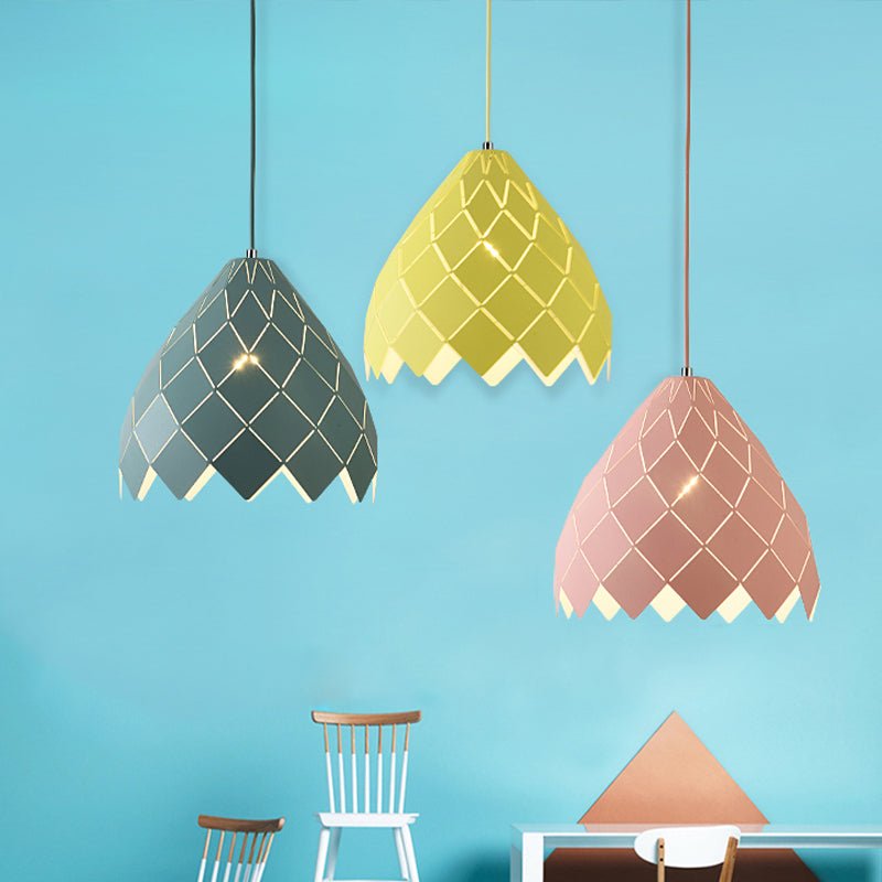 Geometric Splicing Pendant Light Fixture Nordic Metal 1 Light Pink/Yellow/Green Hanging Light Kit Clearhalo 'Ceiling Lights' 'Modern Pendants' 'Modern' 'Pendant Lights' 'Pendants' Lighting' 769866