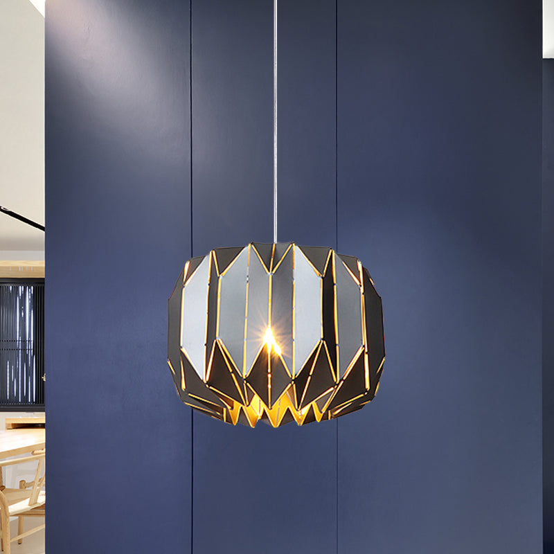 Contemporary 1 Light Ceiling Pendant Light with Metal Shade Silver/Black Pumpkin Hanging Lamp Kit Black Clearhalo 'Ceiling Lights' 'Modern Pendants' 'Modern' 'Pendant Lights' 'Pendants' Lighting' 769897