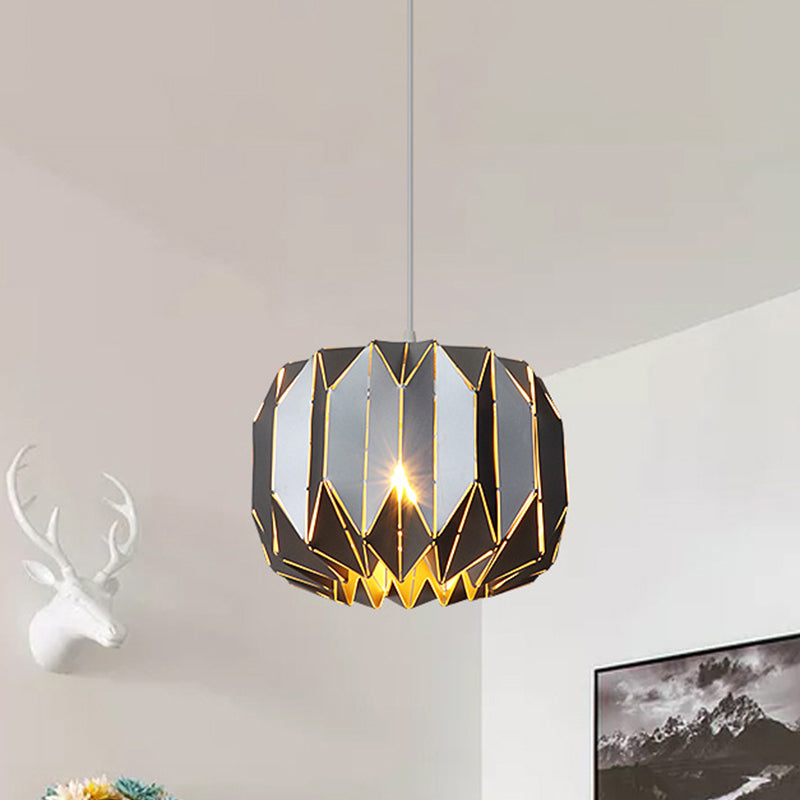 Contemporary 1 Light Ceiling Pendant Light with Metal Shade Silver/Black Pumpkin Hanging Lamp Kit Clearhalo 'Ceiling Lights' 'Modern Pendants' 'Modern' 'Pendant Lights' 'Pendants' Lighting' 769898