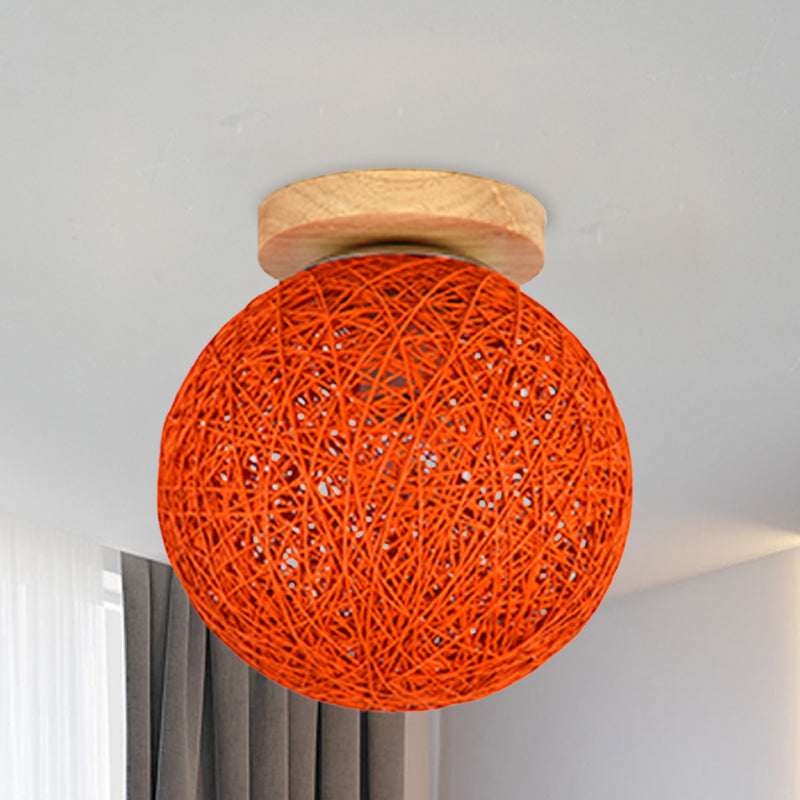 Blue/Flaxen Globe Shade Flush Mount Lighting Modernist 6"/8" Wide 1 Bulb Rattan Ceiling Mount Light for Corridor Orange Clearhalo 'Ceiling Lights' 'Close To Ceiling Lights' 'Close to ceiling' 'Flush mount' Lighting' 769928