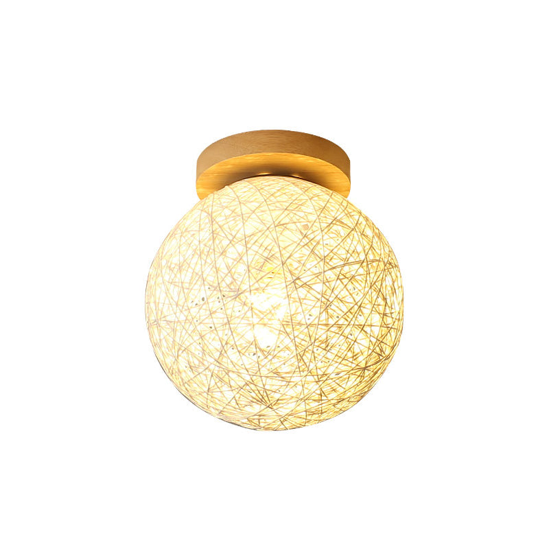 Blue/Flaxen Globe Shade Flush Mount Lighting Modernist 6"/8" Wide 1 Bulb Rattan Ceiling Mount Light for Corridor Clearhalo 'Ceiling Lights' 'Close To Ceiling Lights' 'Close to ceiling' 'Flush mount' Lighting' 769951