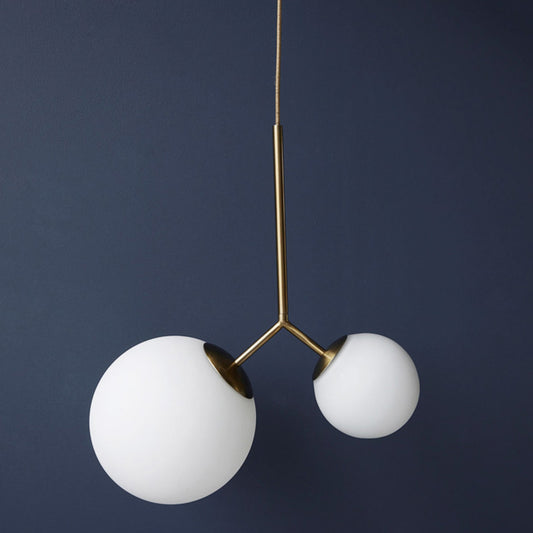 2 Lights Pendant Ceiling Light Nordic Gold Hanging Ceiling Light with Globe White Glass Shade Gold Clearhalo 'Ceiling Lights' 'Glass shade' 'Glass' 'Modern Pendants' 'Modern' 'Pendant Lights' 'Pendants' Lighting' 769956