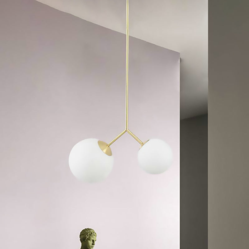 2 Lights Pendant Ceiling Light Nordic Gold Hanging Ceiling Light with Globe White Glass Shade Clearhalo 'Ceiling Lights' 'Glass shade' 'Glass' 'Modern Pendants' 'Modern' 'Pendant Lights' 'Pendants' Lighting' 769957