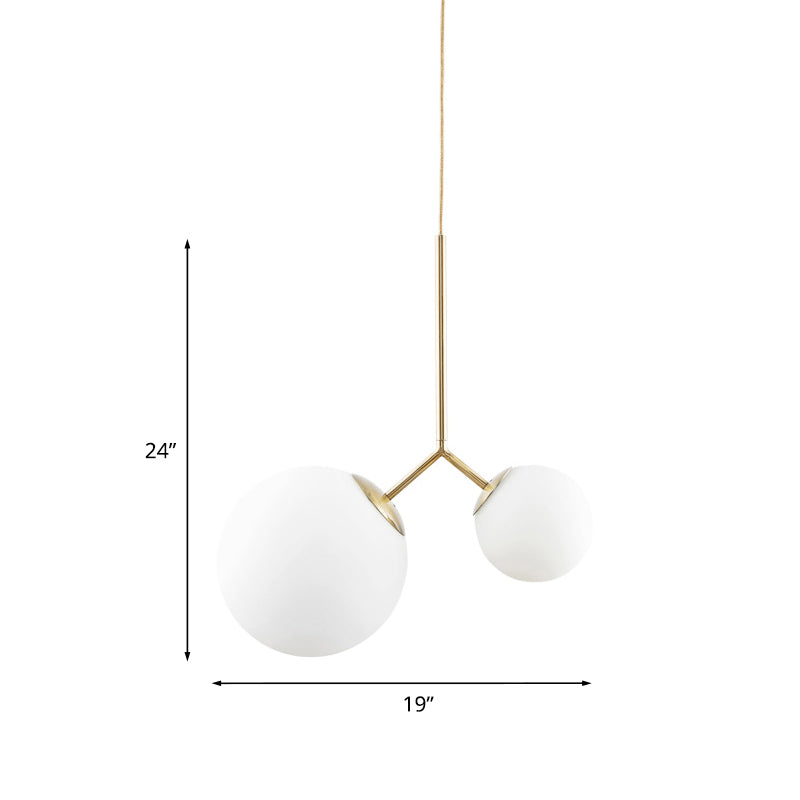 2 Lights Pendant Ceiling Light Nordic Gold Hanging Ceiling Light with Globe White Glass Shade Clearhalo 'Ceiling Lights' 'Glass shade' 'Glass' 'Modern Pendants' 'Modern' 'Pendant Lights' 'Pendants' Lighting' 769960